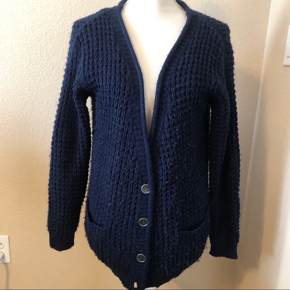 Roxy navy blue button cardigan chunky knit sweater